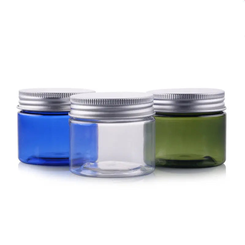 10pc/lot New 50g Grams PET Cosmetic Cream Jar Bottle With Aluminum Lid Empty Blue Jar Bottle Packing Box With A Wide Plastic Lid