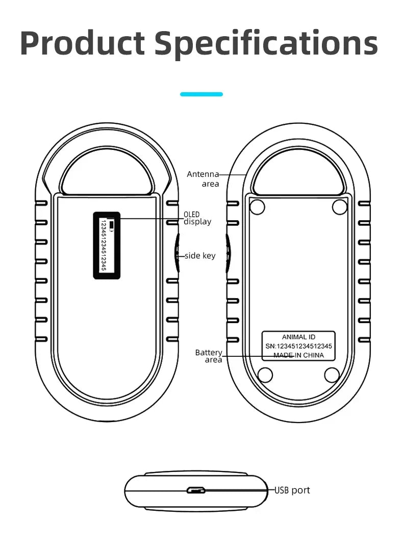 5YOA Pet Scanner OLED Display ISO11784/5 Animal Pet ID Reader Chip Transponder USB RFID Handheld Microchip Scanner for animals
