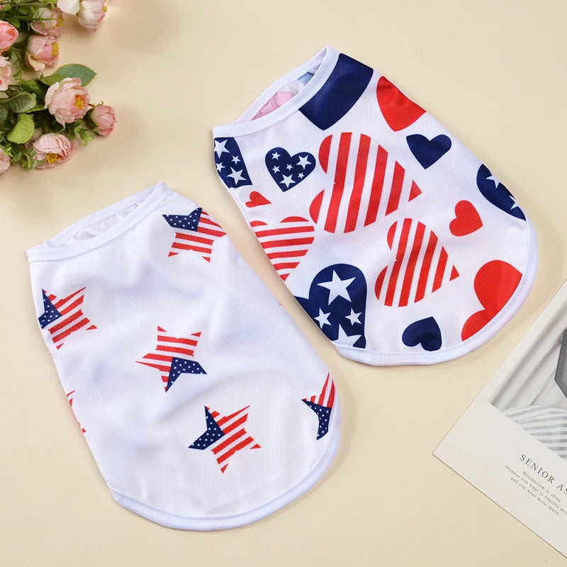 Summer Breathable Dog Vest Clothes Independence Day July 4th Pet T-shirt For Small Medium Dogs Cats Schnauzer Yorkshire Coat