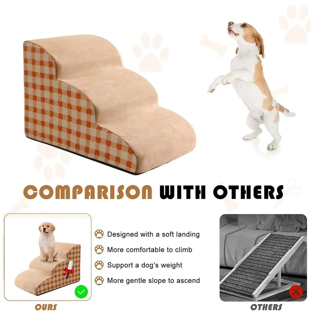 Pet Stairs 2-4 Step Dog Ramp Anti Slip Detachable Memory Foam Sofa Couch Steps for Large Dogs Washable Non Collapse