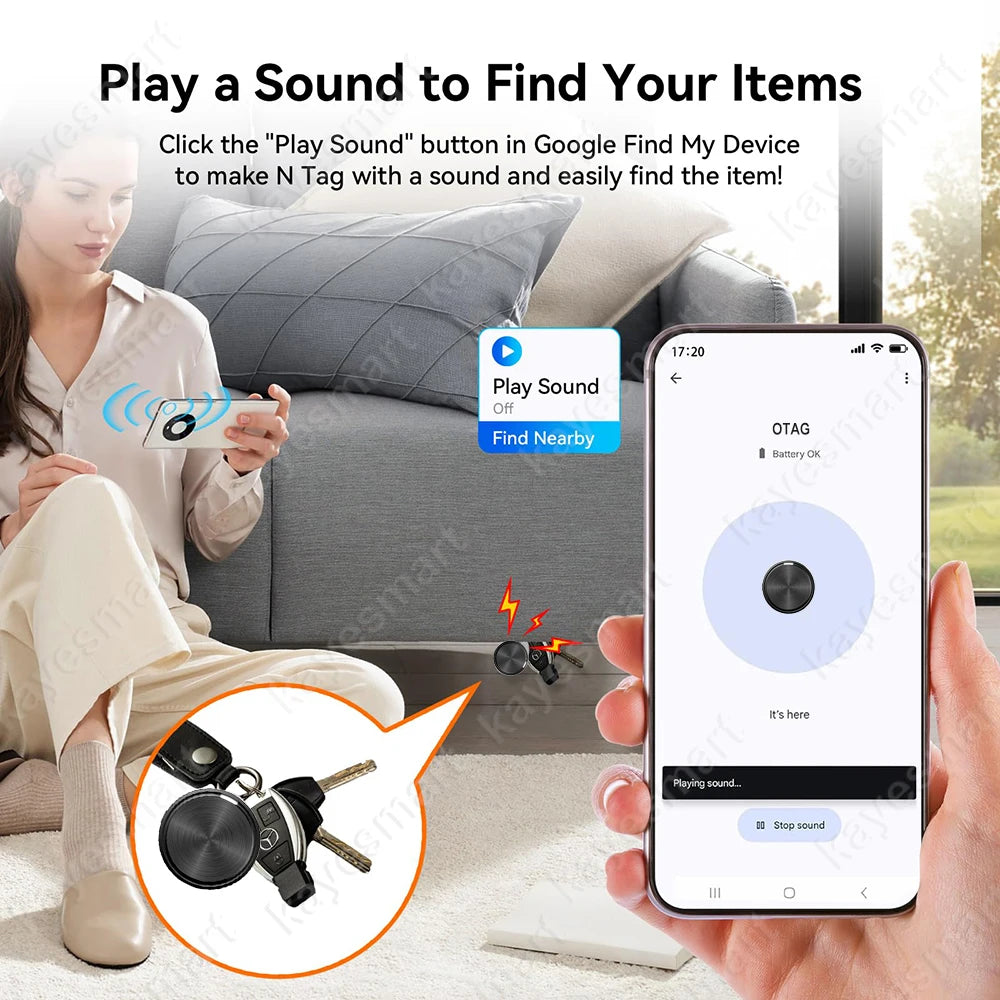 Smart Tracker Tag Bluetooth Locator Anti-Lost Device Mobile Pet Elderly Kids Finder Works With Android Google Find My Device App