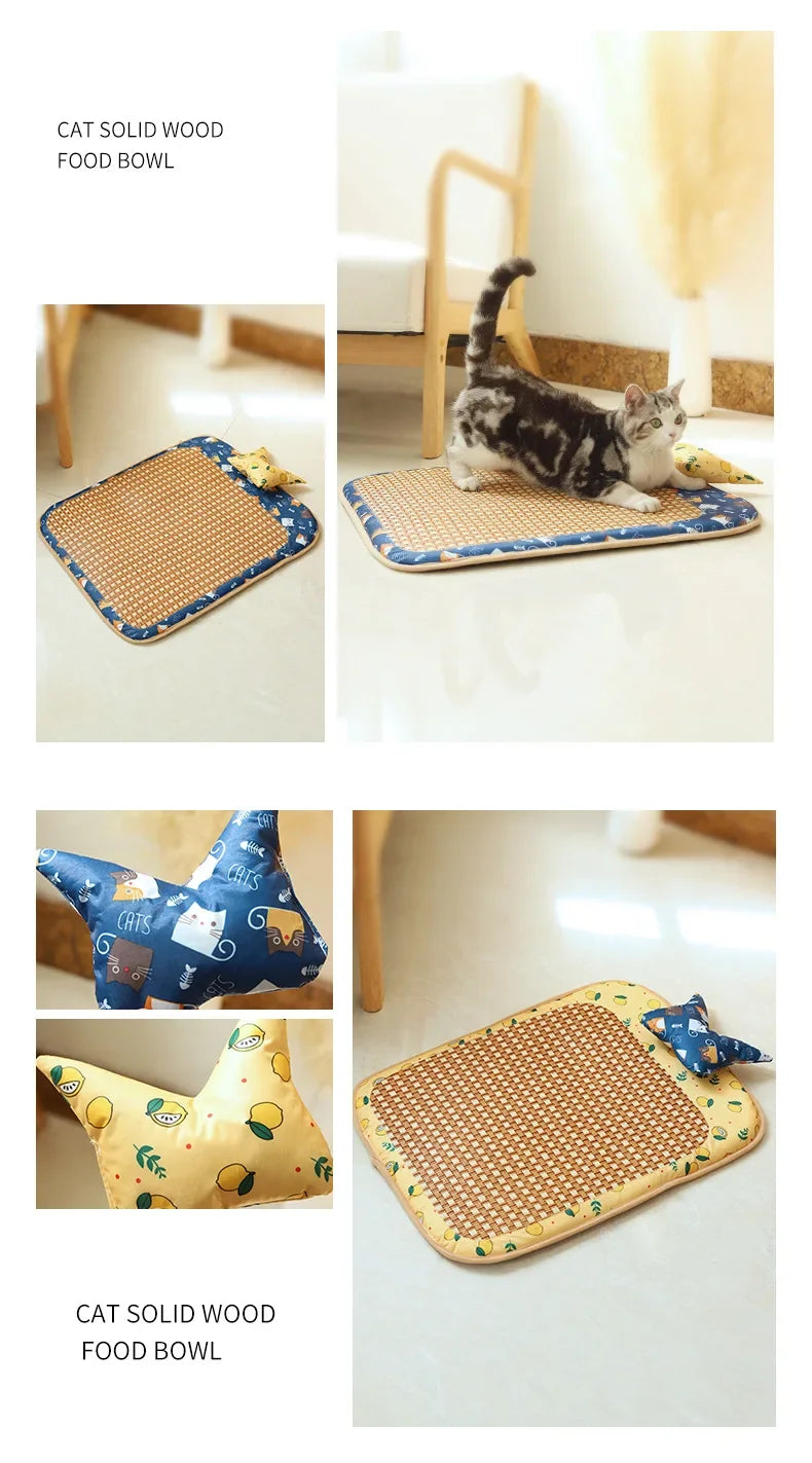 Cat Litter Cooler Summer Cooling Litter Mat Bite Resistant Waterproof Summer Rattan Mat Dog Mat Sofa Square Pet Sleeping Bed