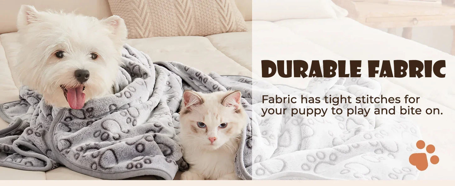 KEMORELA 3PCS Blankets Super Soft Fluffy Premium Fleece Pet Blanket Flannel Throw for Dog Puppy Cat Paw Brown Pink White