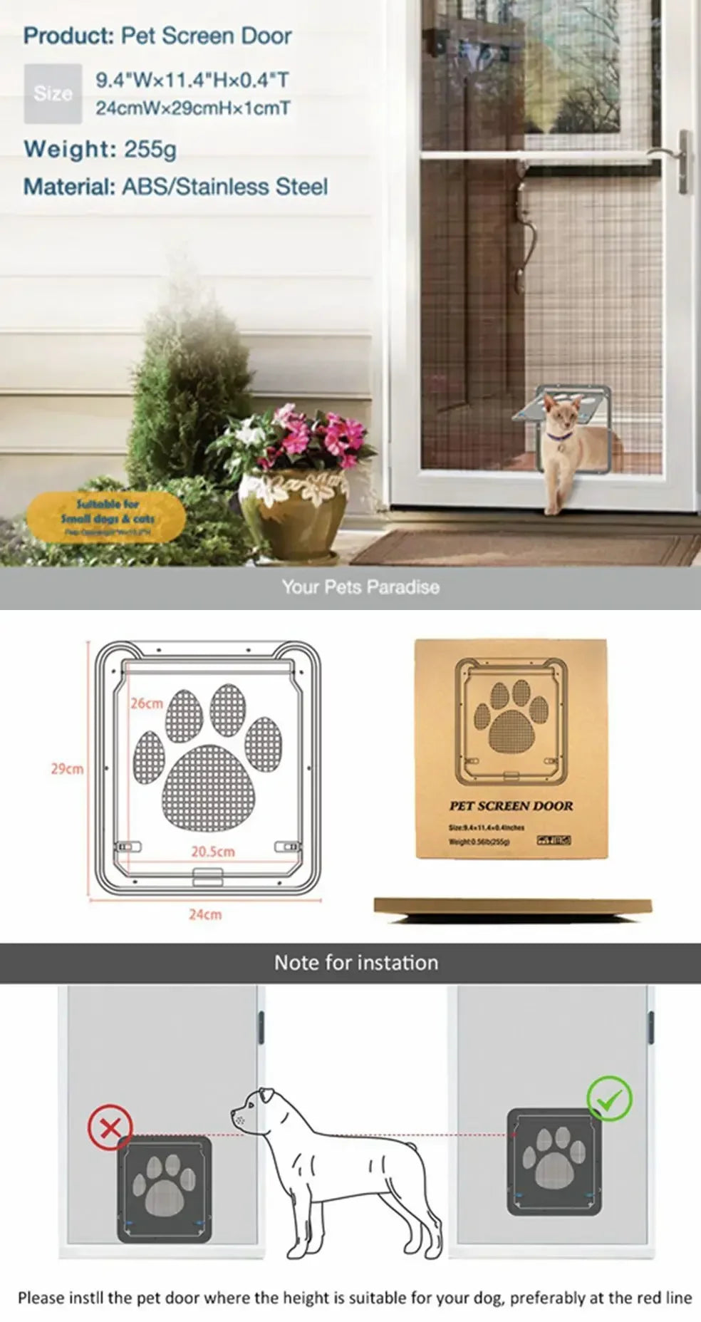 Pet Door New Safe Lockable Magnetic Screen Outdoor Dogs Cats Window Gate House Enter Freely Fashion Pretty Garden Easy Install
