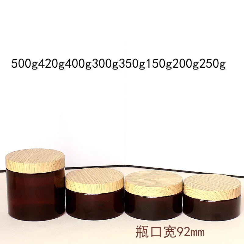 20pcs/lot 200-500g 89R Empty PET Cream Jar Facial Mask/Hair Mask Makeup Container Cosmetic Bottle With Imitation Wood Lid
