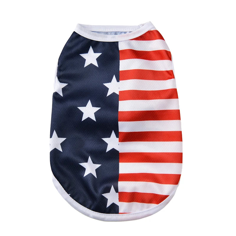 Summer Breathable Dog Vest Clothes Independence Day July 4th Pet T-shirt For Small Medium Dogs Cats Schnauzer Yorkshire Coat
