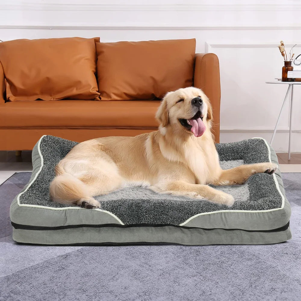 Voltsify Anti-Slip Orthopedic Pet Bed with Removable Zipper Cover, Elevated Pillow Support, High-Density Sponge & EPE Foam