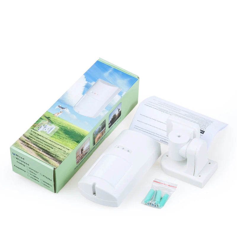 433MHz Wireless PIR MW Motion Sensor 100° 12M Detection, IP65 Waterproof for Indoor/Outdoor Use, Pet Immune for Burglar Alarm