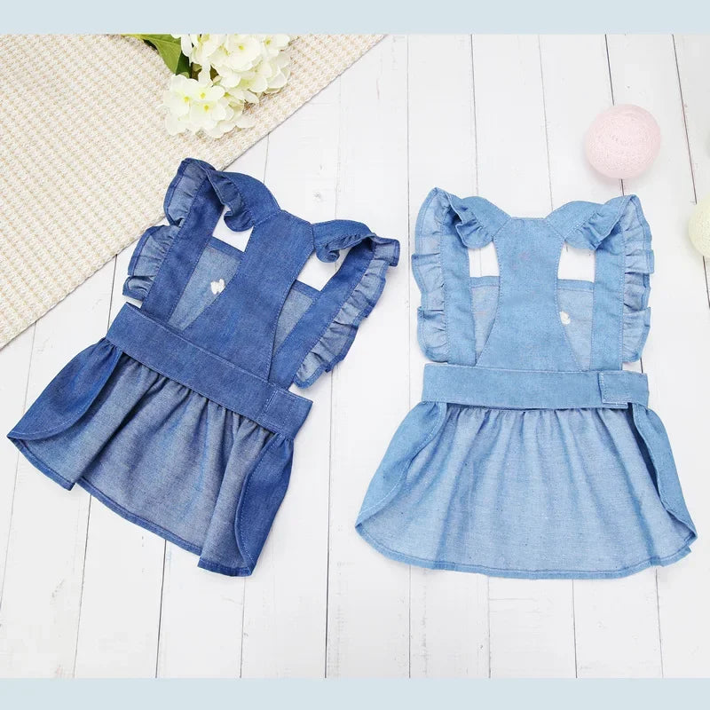 Thin Style Pet Dog Dress Letters Embroidered Jean Clothes for Small Dogs Puppy Cat Harness Vest Girl Dog Summer Skirts Yorkies