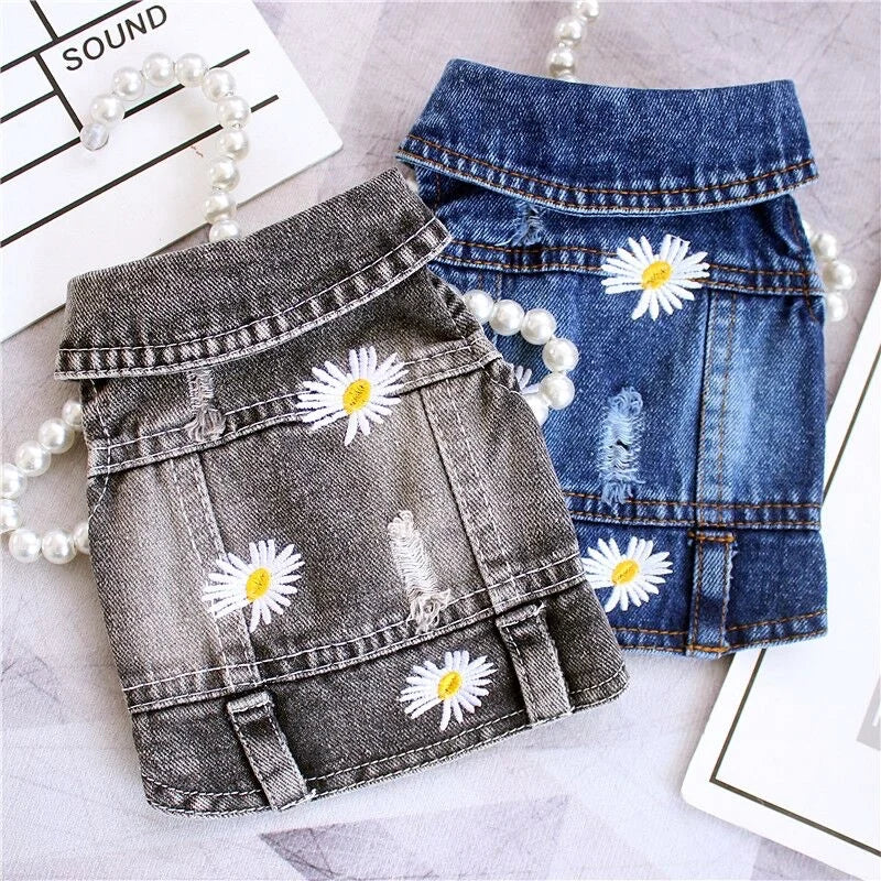 Pet Clothes Denim Dog Costume Summer Cowboy Vest Daisy Shirt Jeans Jacket Puppy Clothing for Chihuahua Yorkies