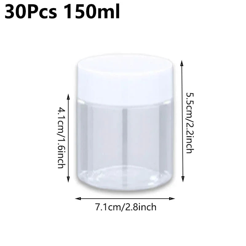 30Pcs 80-200ml Plastic Clear Jars With Screw Lid PET Round Eye Cream Containers Refillable Makeup Bottles Travel Accessories
