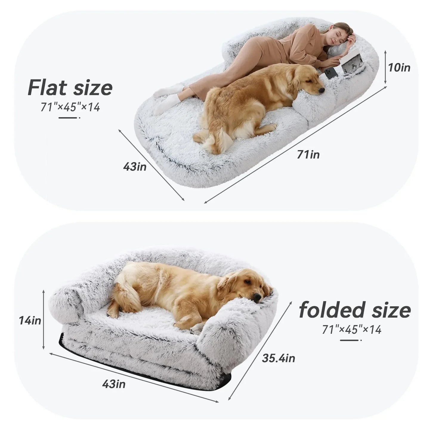 Human Pet Sofa Removable Washable Convenient Unfolding Large Dog Bed Plush Human Pet Sharing Kennel Soft Dog Cushion