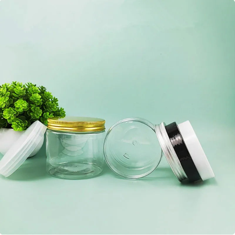 250/400/500ml Empty Cream Jar Facial Mask PET Container Clear Bottle With aluminum/Plastic lid Makeup Cosmetic Packing Bottle