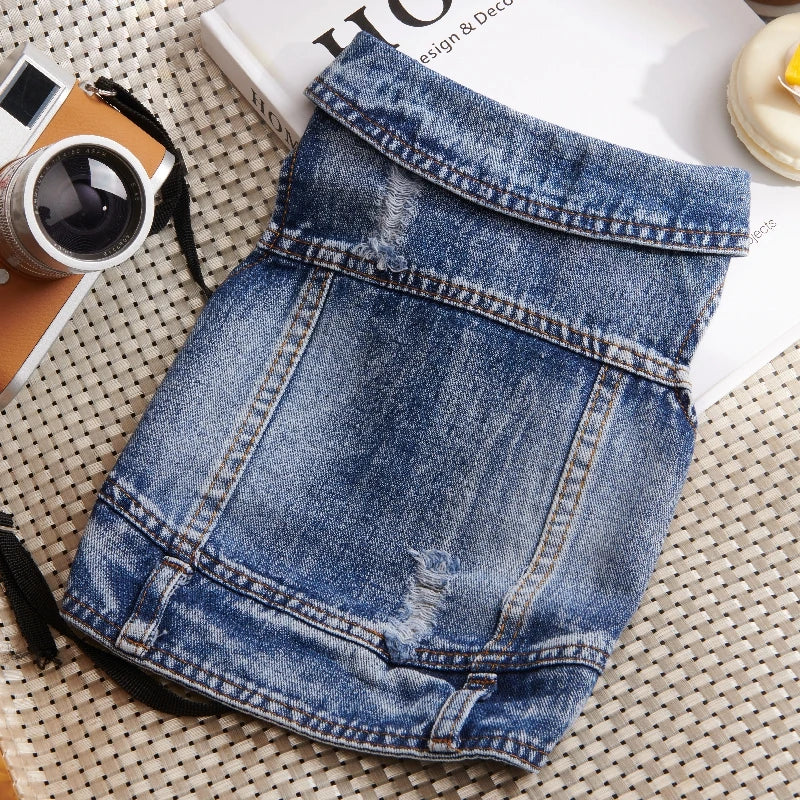 Pet Clothes Denim Dog Costume Summer Cowboy Vest Daisy Shirt Jeans Jacket Puppy Clothing for Chihuahua Yorkies