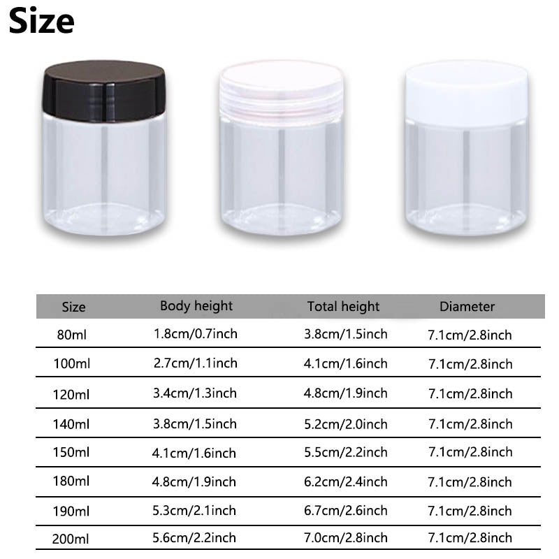30Pcs 80-200ml Plastic Clear Jars With Screw Lid PET Round Eye Cream Containers Refillable Makeup Bottles Travel Accessories