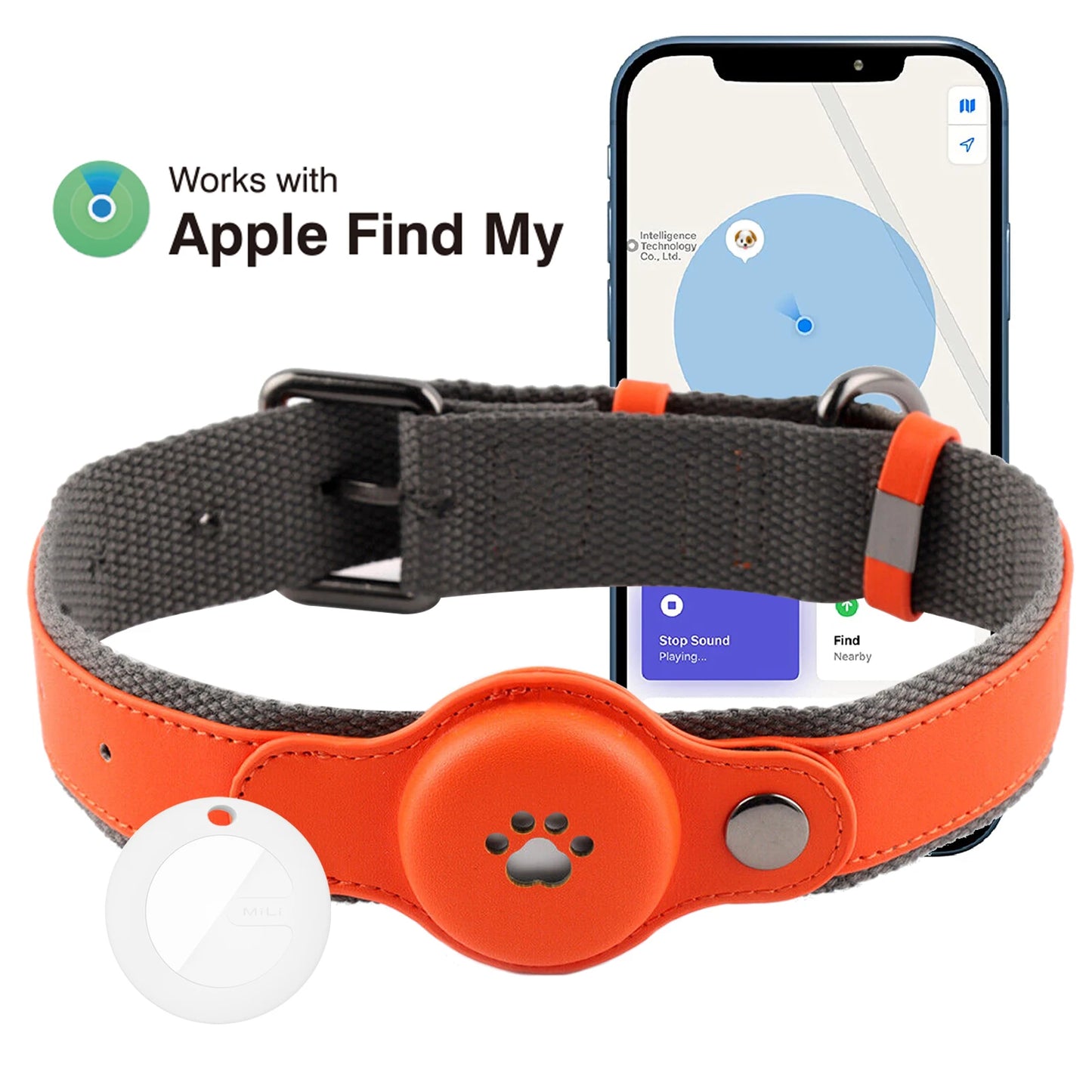 IP67 GPS Tracker for Dogs Waterproof Pet Tracking Smart Collar Real-time Location No Monthly Fee Tracker Collar for Airtag iOS