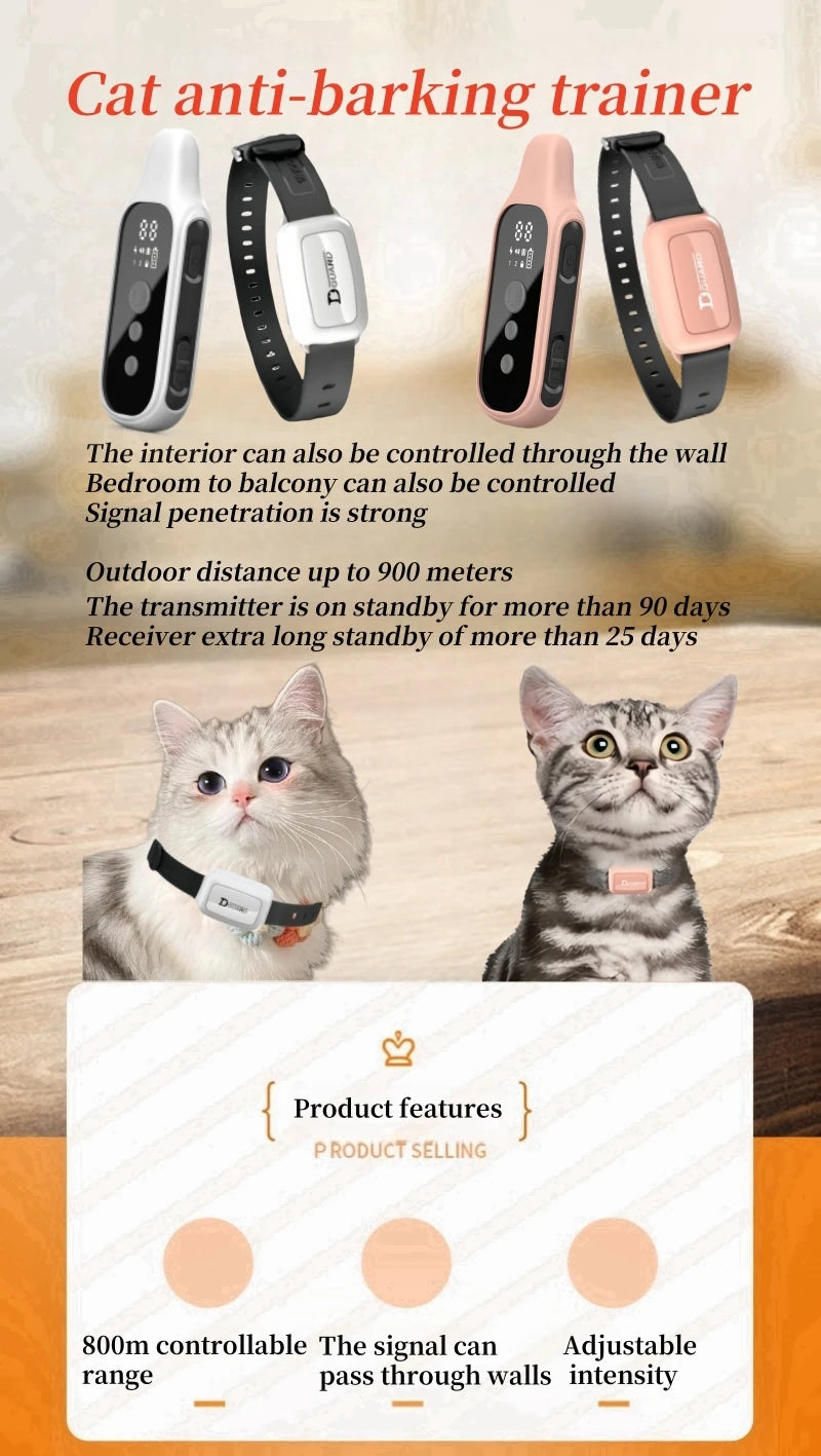 YHLC 800m Cat Anti Meowing Collar, Automatic No Shock Vibration Collar for Cats, Cat Trainer Designed Collar for Stop Meowing