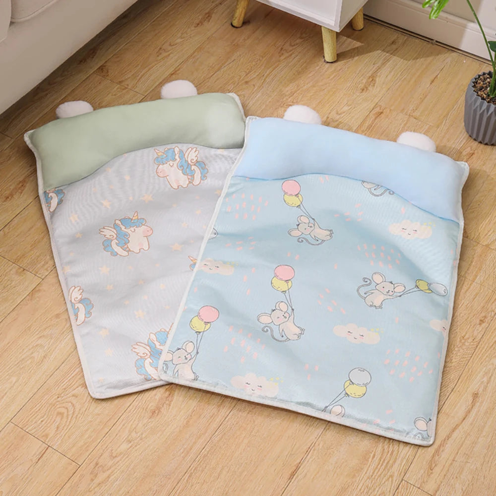 Summer Cooling Pet Mat – Ice Silk Dog Cat Bed Breathable Anti-Slip Cushion for Hot Weather, Washable Comfort for Small Medium