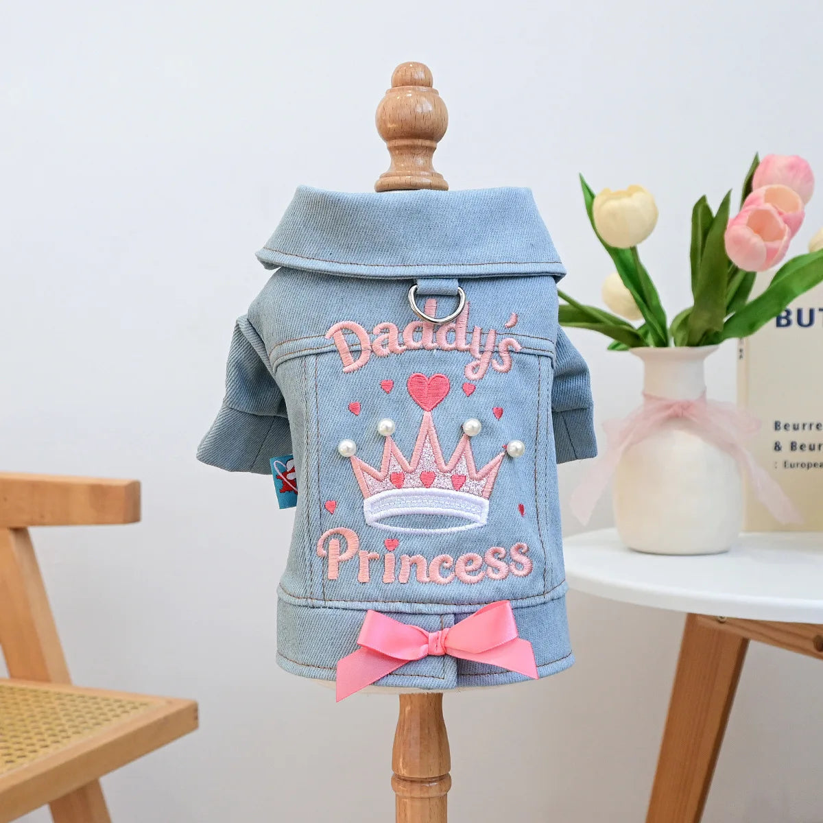 Denim Puppy Jacket For Chihuahua Yorkie Adjustable Lightweight Coat, Breathable Dog Clothes With Snap Closure
