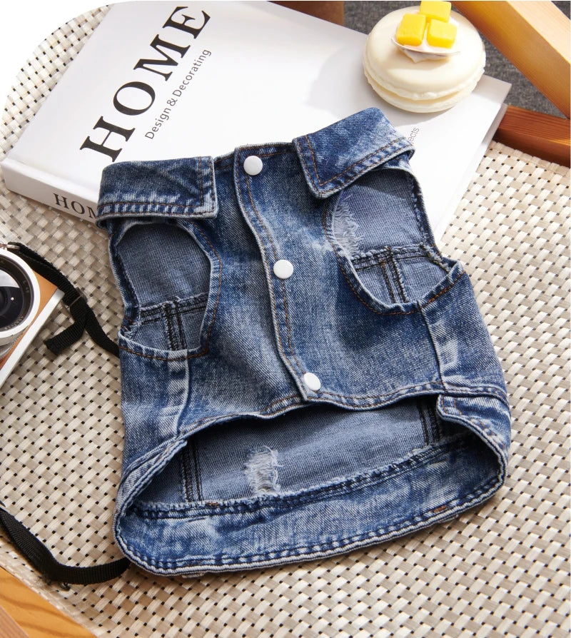 Pet Clothes Denim Dog Costume Summer Cowboy Vest Daisy Shirt Jeans Jacket Puppy Clothing for Chihuahua Yorkies