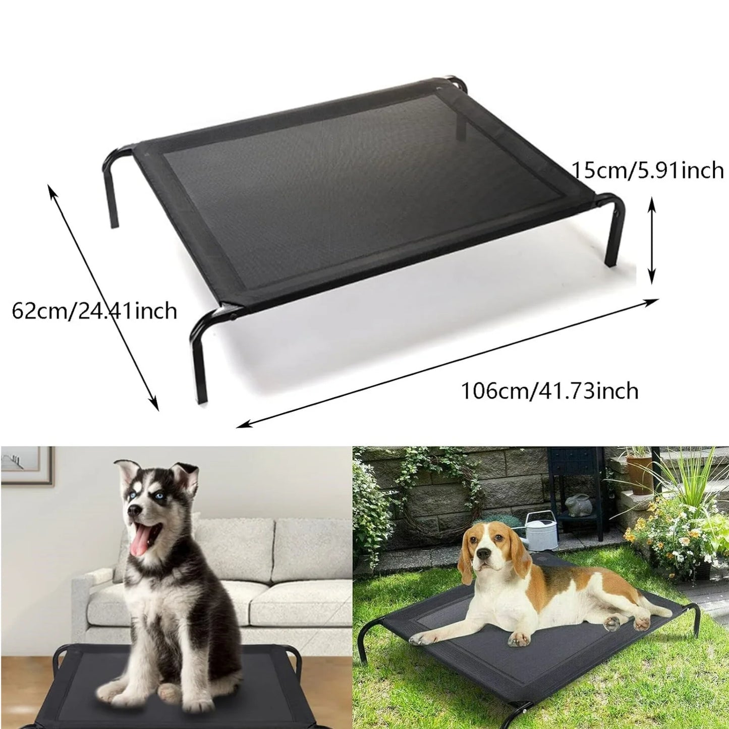 BRIEFNESS Elevated Dog Bed Pet Sofa Bed 3 Sizes Available Outdoor Pet Bed Dog & Cat Camping Bed Black