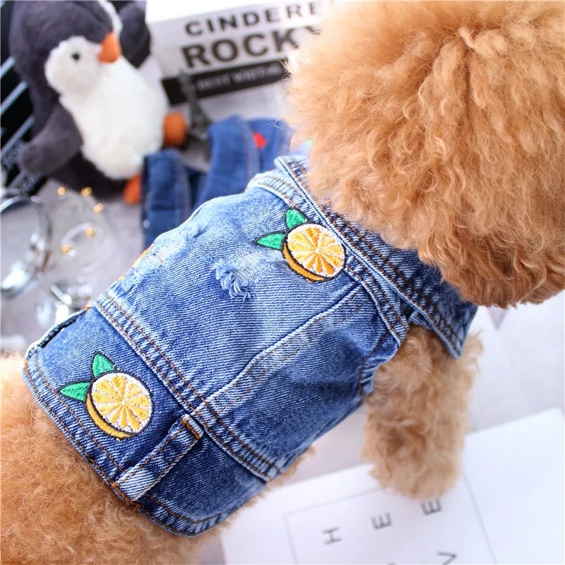 Pet Clothes Denim Dog Costume Summer Cowboy Vest Daisy Shirt Jeans Jacket Puppy Clothing for Chihuahua Yorkies