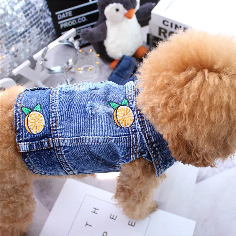 Pet Clothes Denim Dog Costume Summer Cowboy Vest Daisy Shirt Jeans Jacket Puppy Clothing for Chihuahua Yorkies