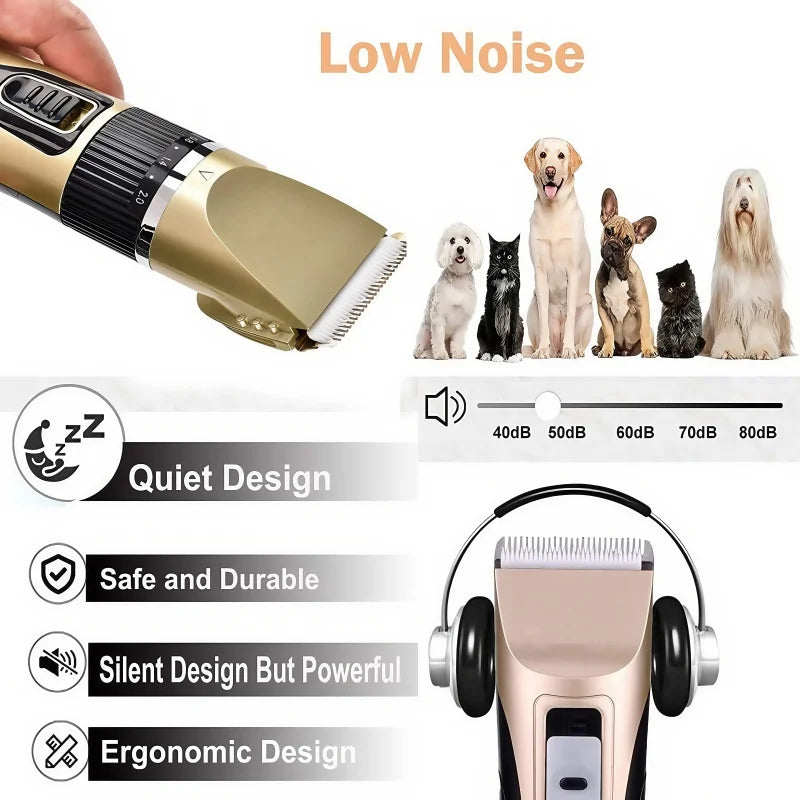 BRIEFNESS Professional pet trimmer, cordless low noise hair clipper for dogs/cats, grooming shavers for men/kids, shearing kits