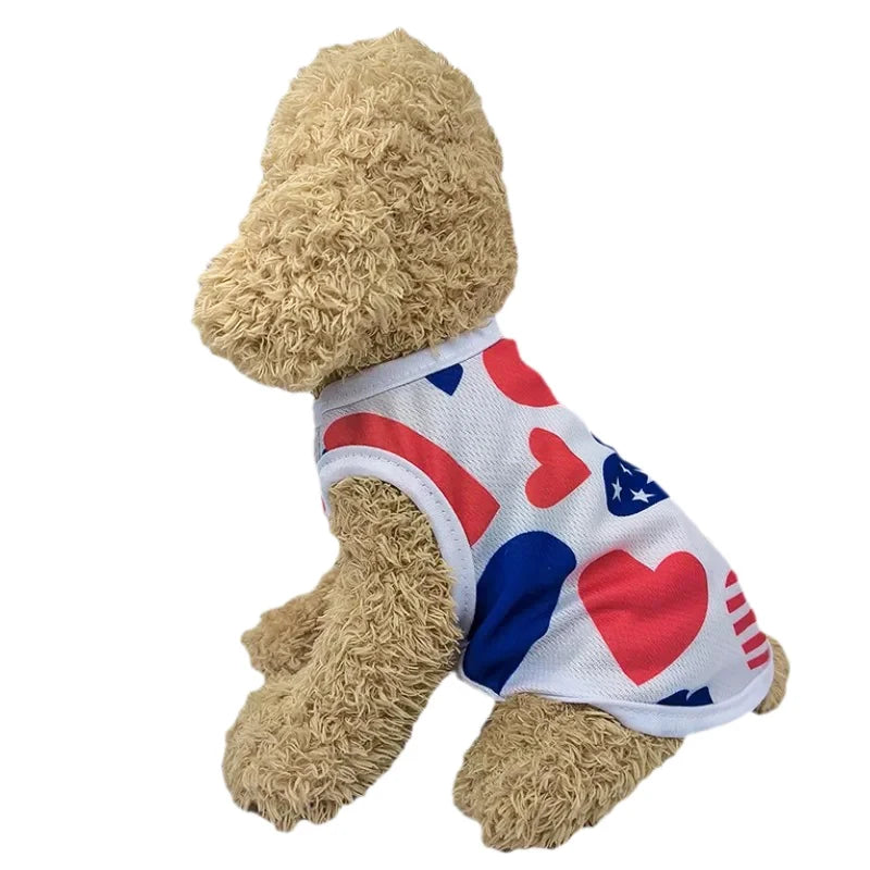 Summer Breathable Dog Vest Clothes Independence Day July 4th Pet T-shirt For Small Medium Dogs Cats Schnauzer Yorkshire Coat