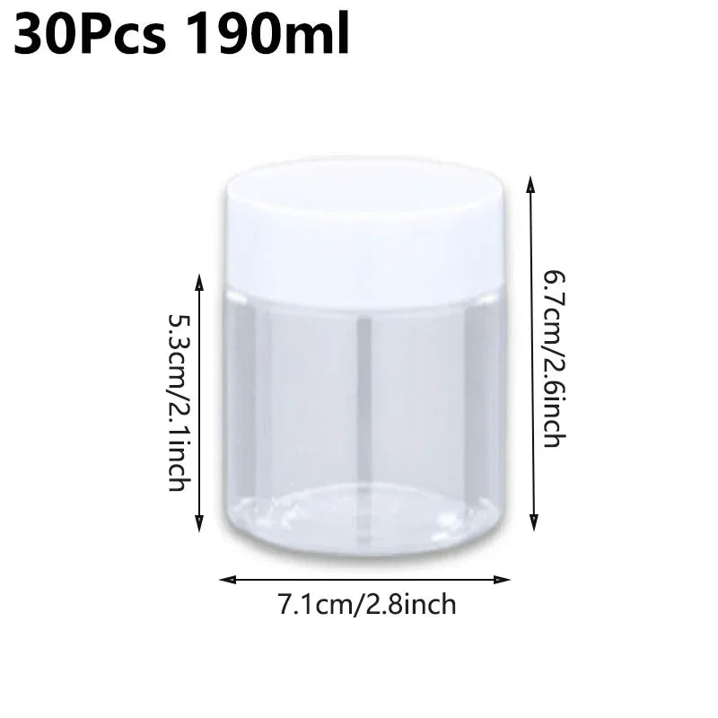 30Pcs 80-200ml Plastic Clear Jars With Screw Lid PET Round Eye Cream Containers Refillable Makeup Bottles Travel Accessories