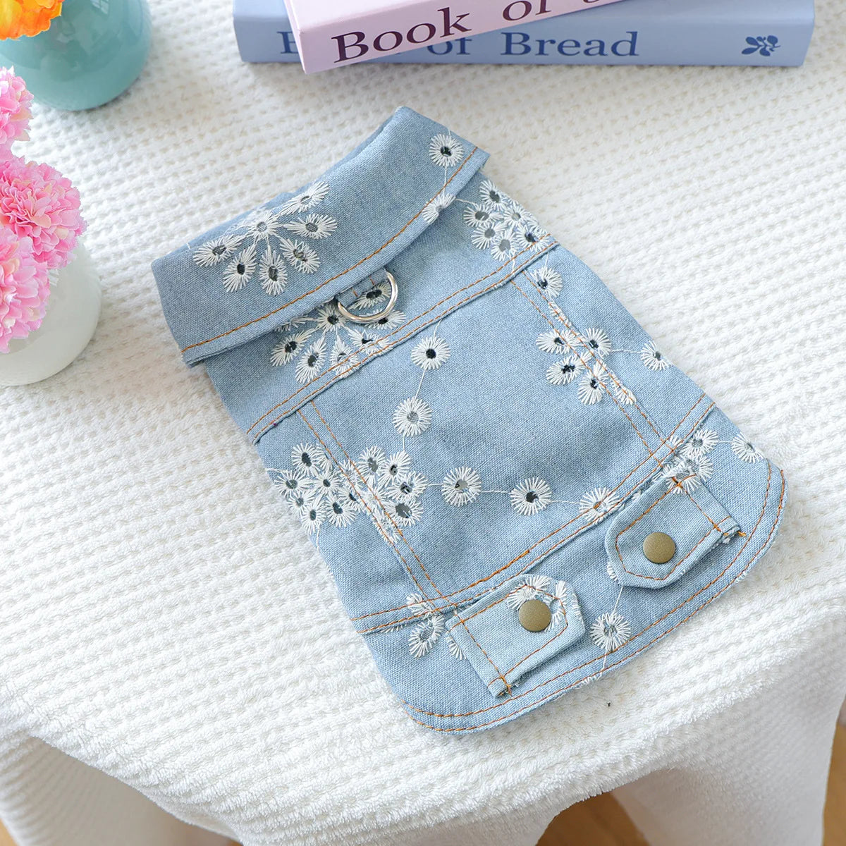 Denim Puppy Jacket For Chihuahua Yorkie Adjustable Lightweight Coat, Breathable Dog Clothes With Snap Closure