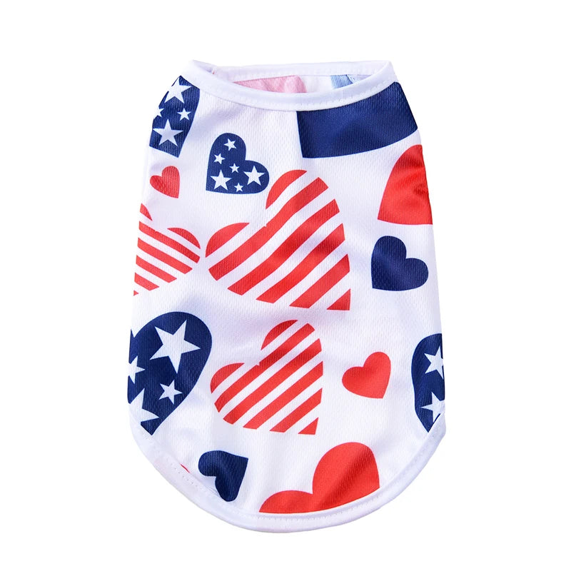 Summer Breathable Dog Vest Clothes Independence Day July 4th Pet T-shirt For Small Medium Dogs Cats Schnauzer Yorkshire Coat
