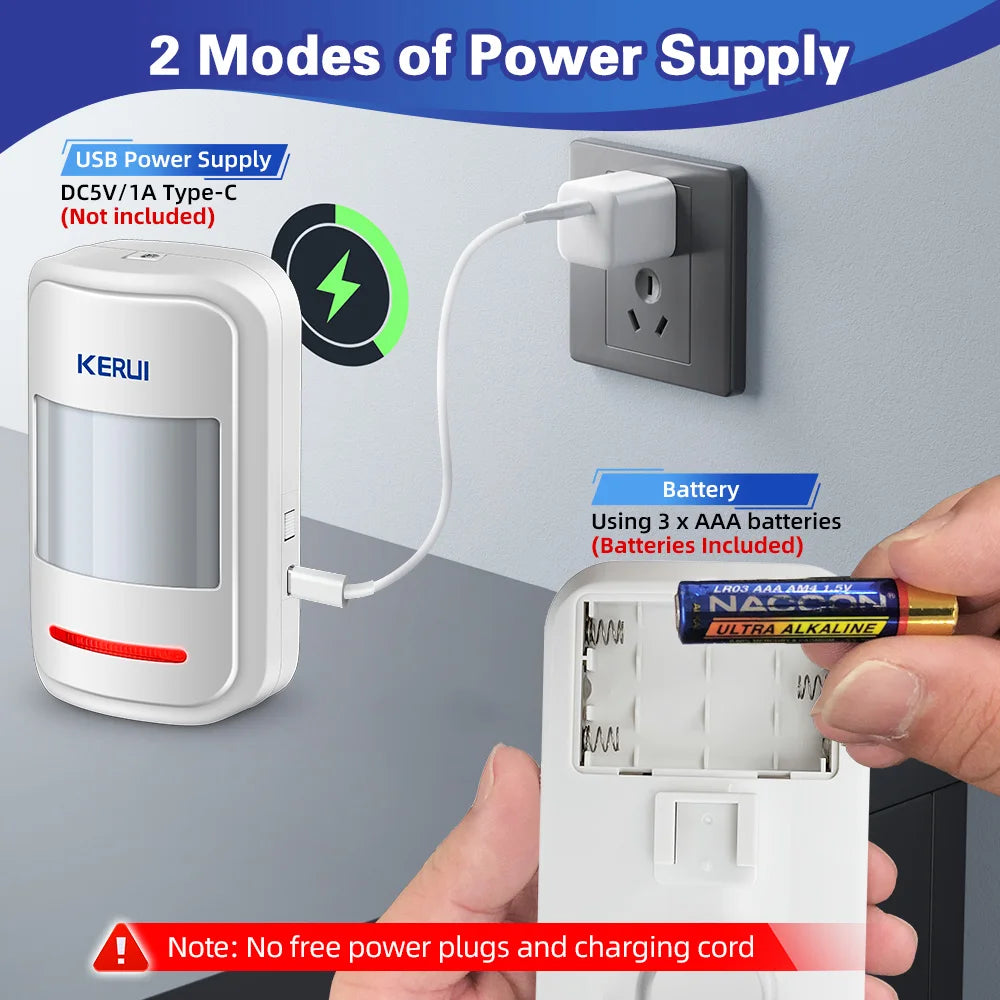 KERUI 433MHz Infrared Motion Sensor Detector Alarm/Doorbell Two Modes Wireless PIR Motion Alarm with Remote SOS for Home Elders