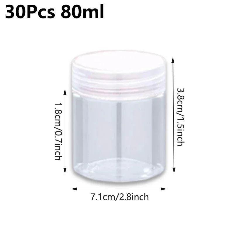 30Pcs 80-200ml Plastic Clear Jars With Screw Lid PET Round Eye Cream Containers Refillable Makeup Bottles Travel Accessories