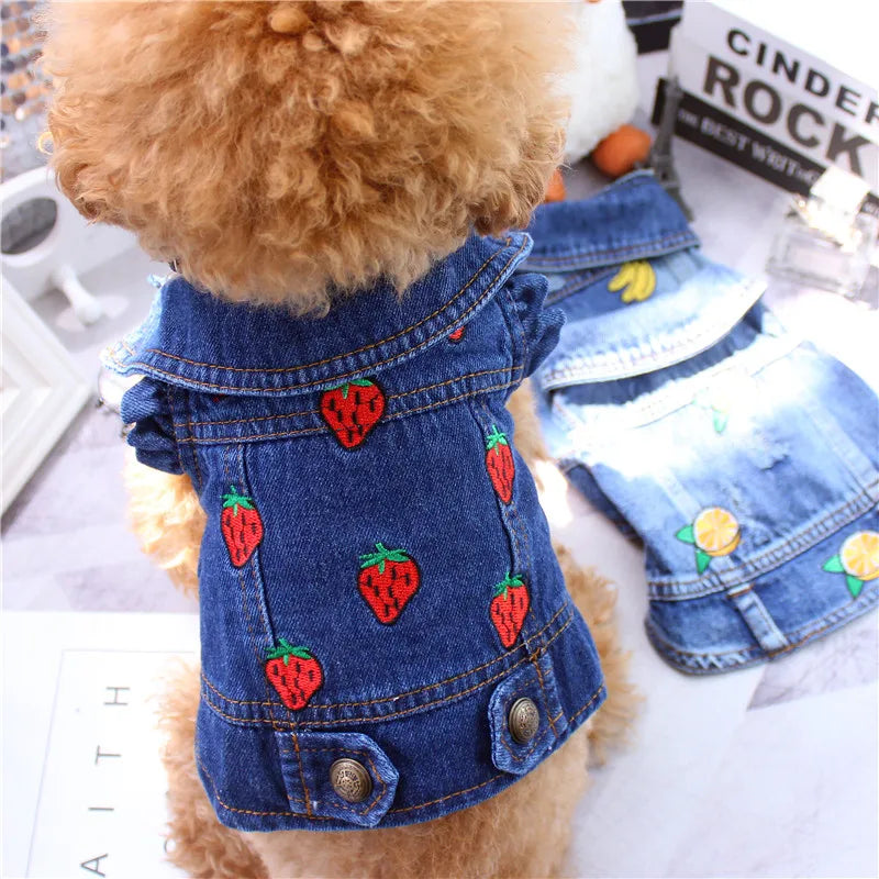 Pet Clothes Denim Dog Costume Summer Cowboy Vest Daisy Shirt Jeans Jacket Puppy Clothing for Chihuahua Yorkies