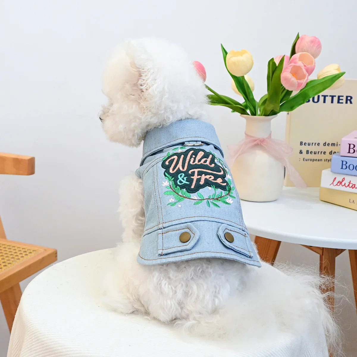 Denim Puppy Jacket For Chihuahua Yorkie Adjustable Lightweight Coat, Breathable Dog Clothes With Snap Closure
