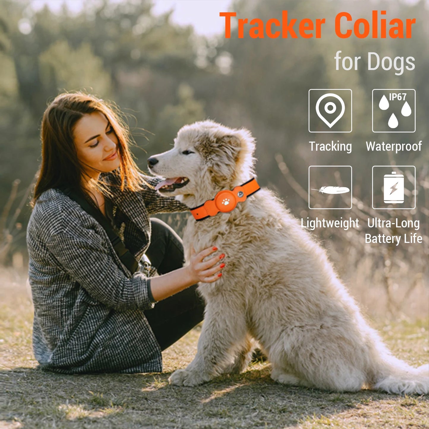 IP67 GPS Tracker for Dogs Waterproof Pet Tracking Smart Collar Real-time Location No Monthly Fee Tracker Collar for Airtag iOS