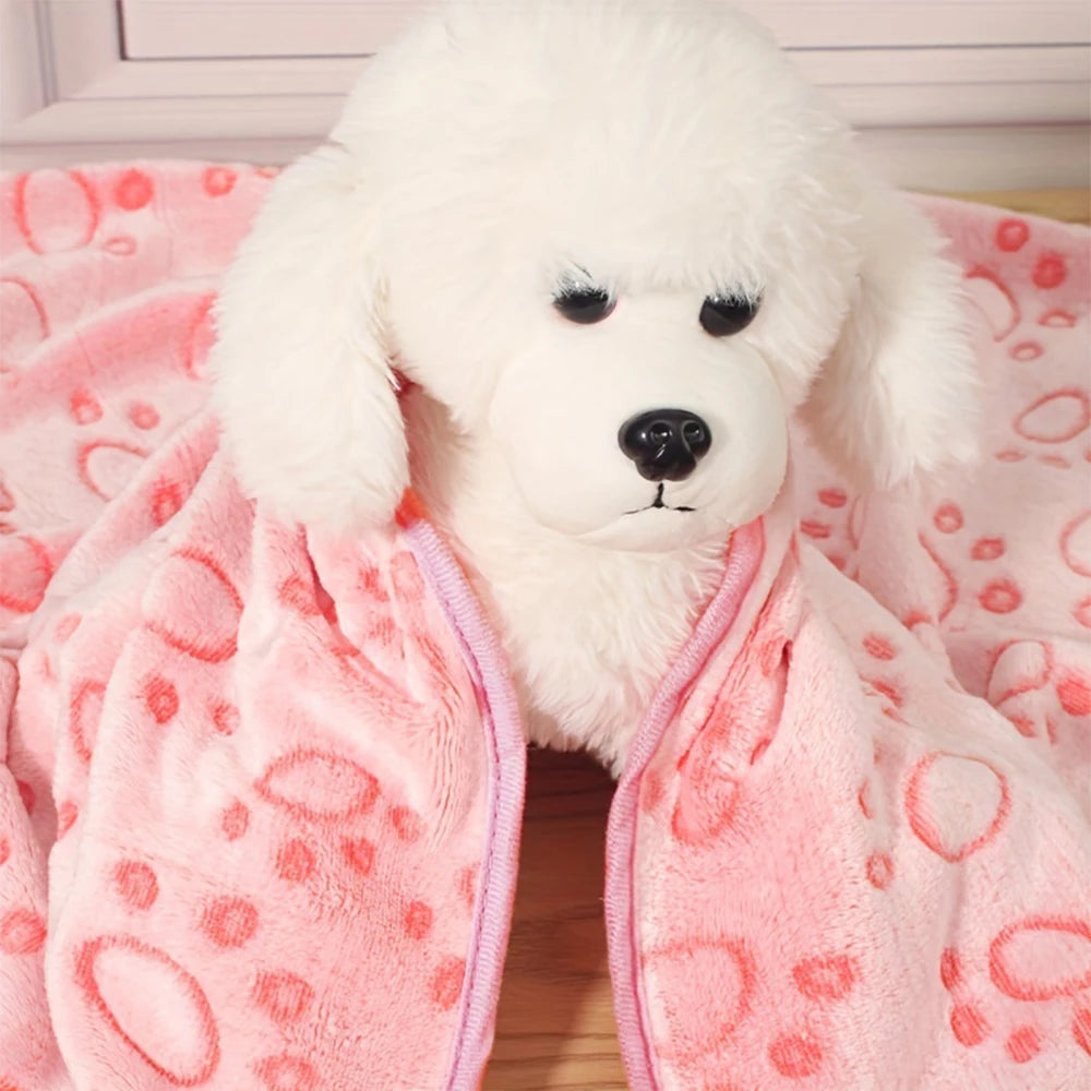 Pink Soft Fluffy Pet Blanket with Paw Print Warm Comfortable Dog Cat Blanket Mat for Bed or Sofa High Quality Pet Accessories