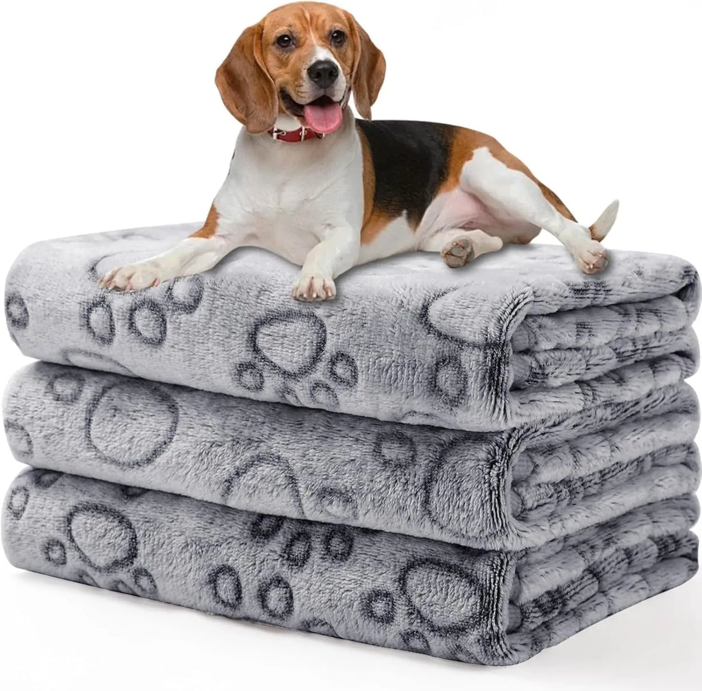 KEMORELA 3PCS Blankets Super Soft Fluffy Premium Fleece Pet Blanket Flannel Throw for Dog Puppy Cat Paw Brown Pink White