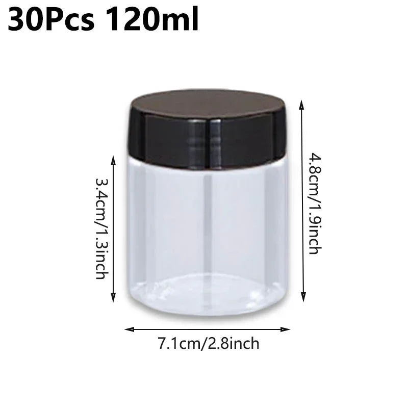 30Pcs 80-200ml Plastic Clear Jars With Screw Lid PET Round Eye Cream Containers Refillable Makeup Bottles Travel Accessories