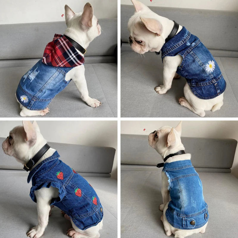 Pet Clothes Denim Dog Costume Summer Cowboy Vest Daisy Shirt Jeans Jacket Puppy Clothing for Chihuahua Yorkies