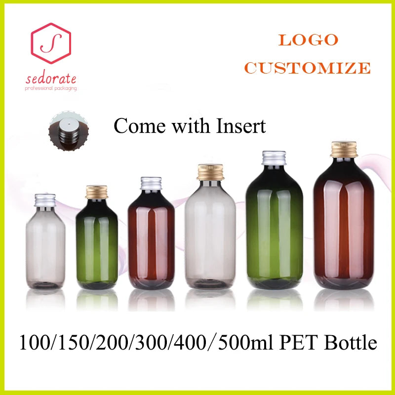 10/20/50pcs 100ml 150ml 200ml Green Plastic Bottle With Aluminum Lid 300ml 400ml 500ml Boston Brown PET Bottle Container XD32101