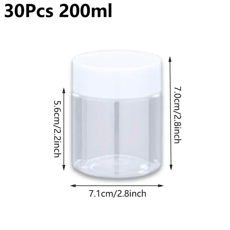 30Pcs 80-200ml Plastic Clear Jars With Screw Lid PET Round Eye Cream Containers Refillable Makeup Bottles Travel Accessories