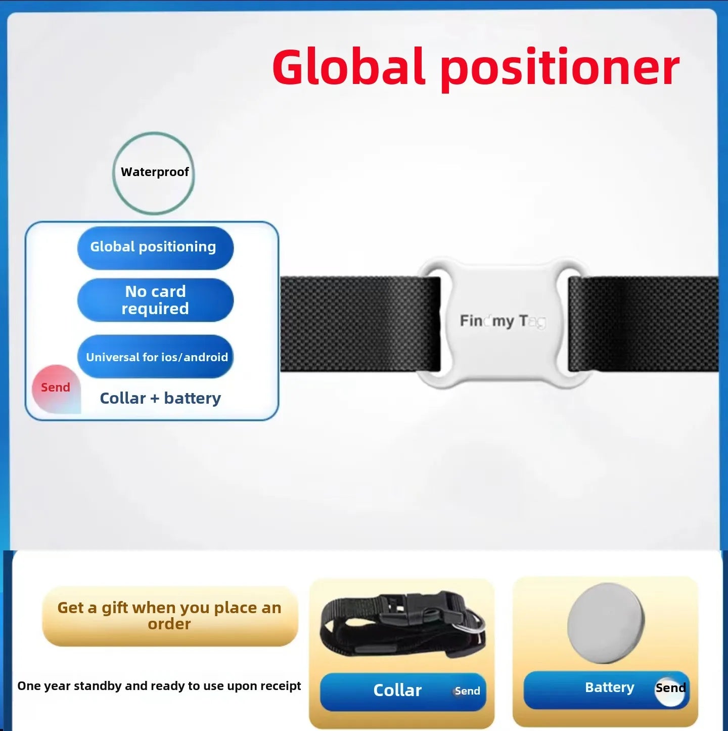 Mini Pet GPS Tracker Waterproof Compatible IOS Android Universal Global Positioning for Cats and Dogs Pet Products Collar