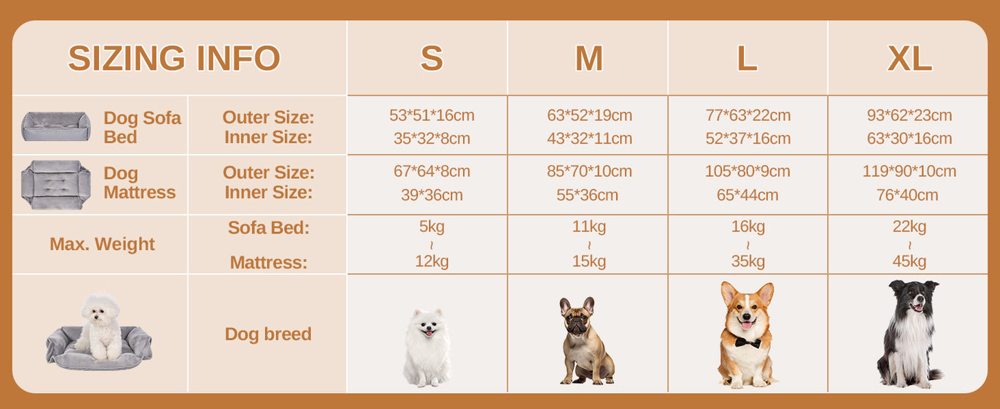 4-in-1 Transformable Pet Bed - Flannel Sofa & Mattress for Small/Medium/Large Dogs & Cats, Washable Grey