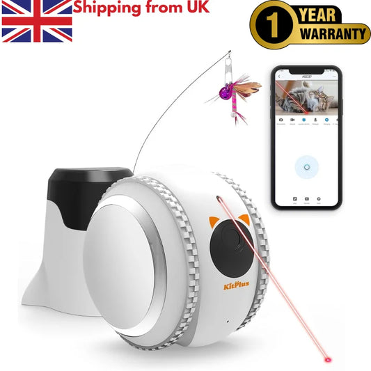 KITPLUS Pet interactive robot with 4K camera, video interaction, 12 pet teasing laser mode and voice recording, automatic charge