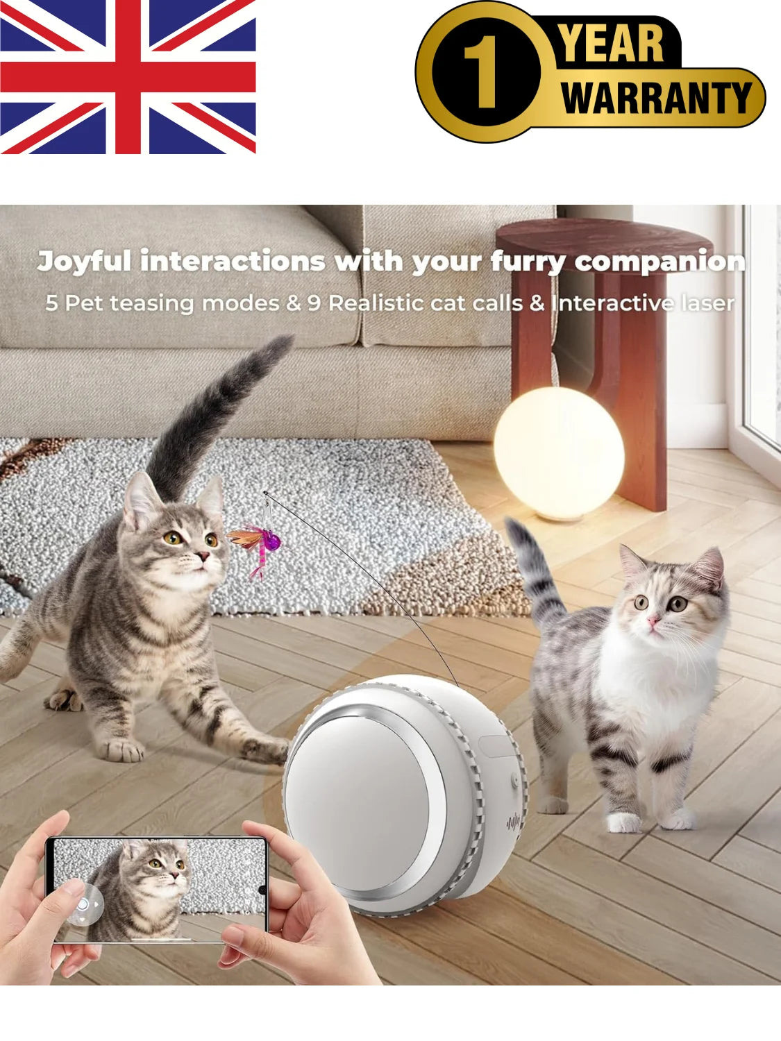 KITPLUS Pet interactive robot with 4K camera, video interaction, 12 pet teasing laser mode and voice recording, automatic charge