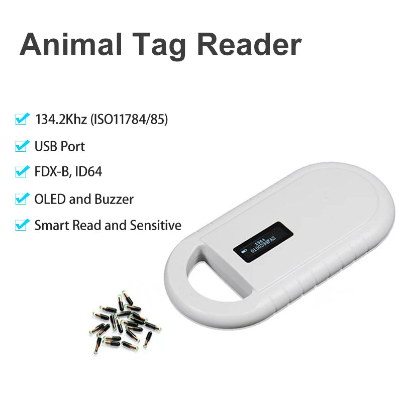 Pet Microchip Scanner Handheld Animal Chip Reader Portable RFID Reader Supports for ISO 11784/11785 FDX-B and ID64 EMID