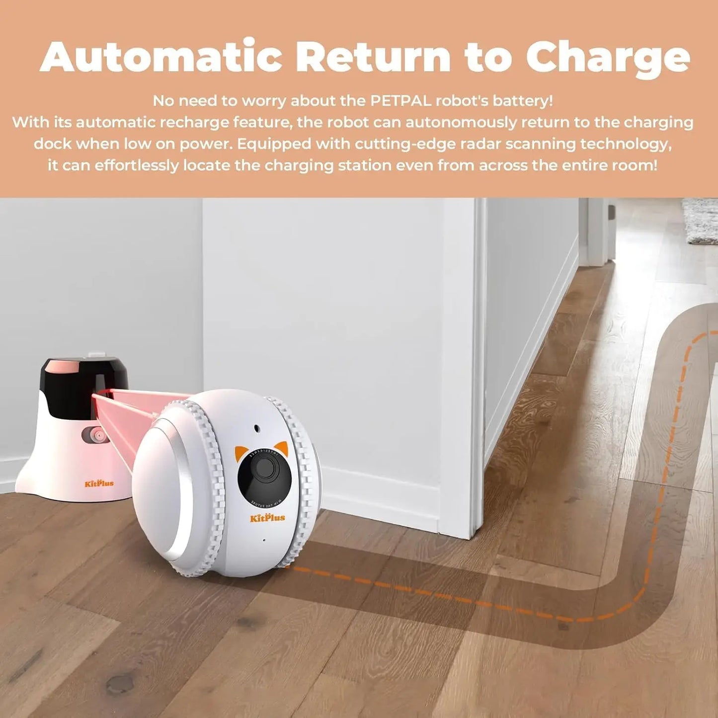 KITPLUS Pet interactive robot with 4K camera, video interaction, 12 pet teasing laser mode and voice recording, automatic charge