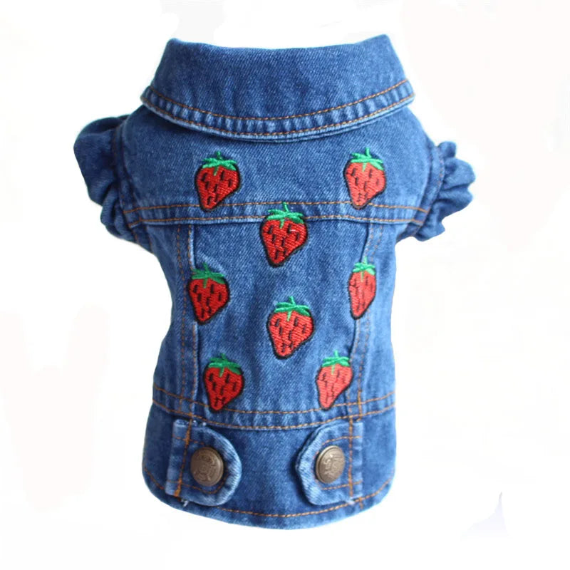 Pet Clothes for Small Medium Dogs Cool Dog Denim Jacket Puppy Sleeveless Dark Washed Jeans Costume Spring Lapel Pet Coat